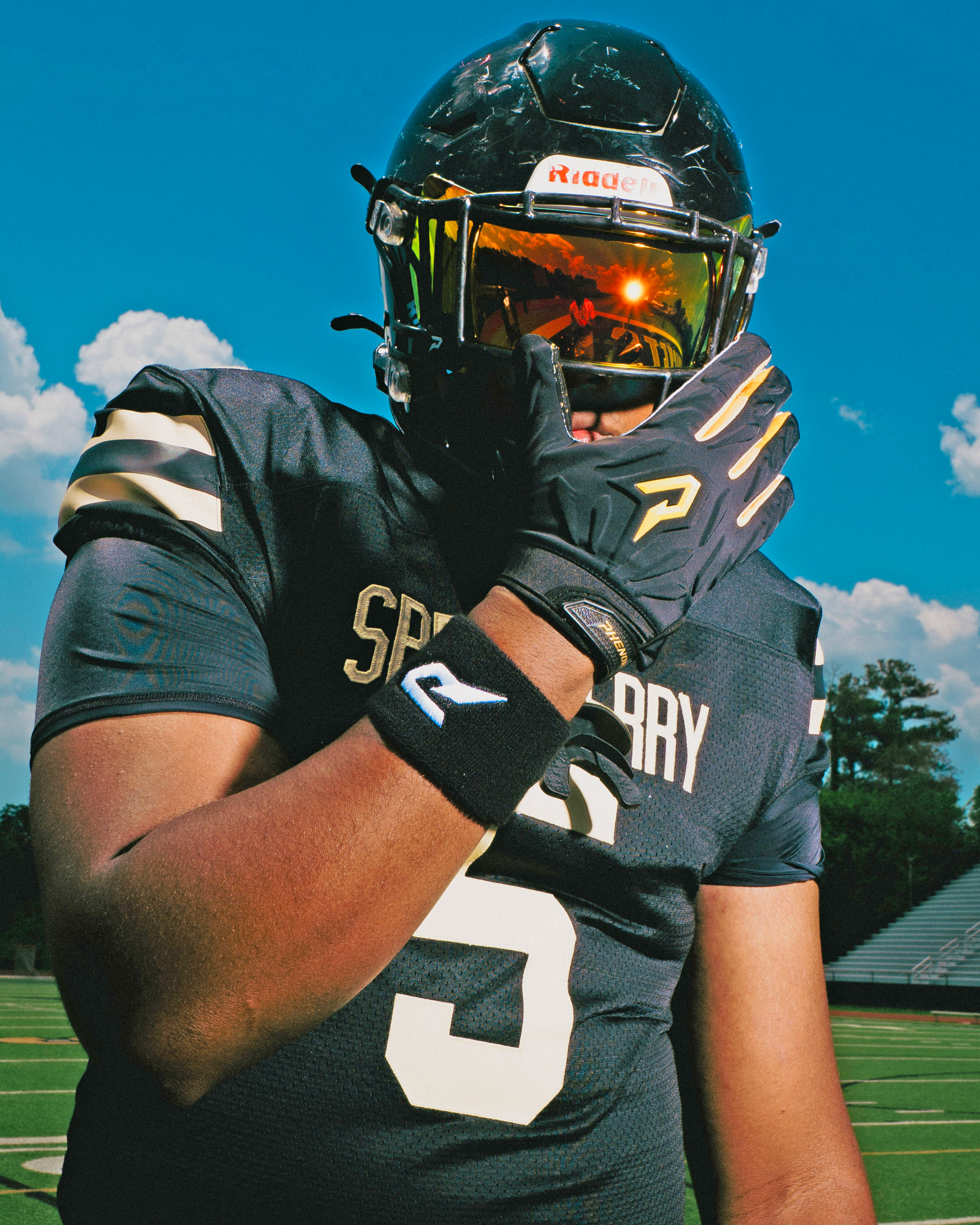 Phenom Elite Quantum Fierce Youth & Adult Padded Football Gloves - Gold Rush Black