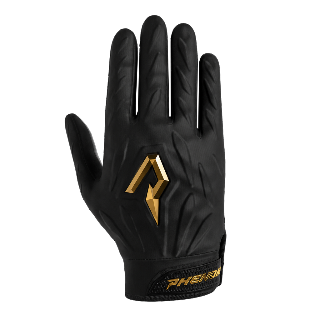 Phenom Elite Quantum Fierce Youth & Adult Padded Football Gloves - Gold Rush Black